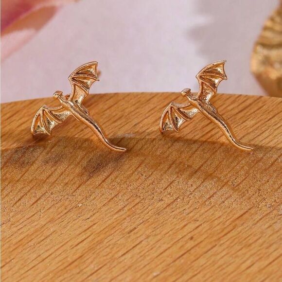 Minimalist Gold Tone Dragon Earrings Delicate Lightweight - Picture 2 of 4